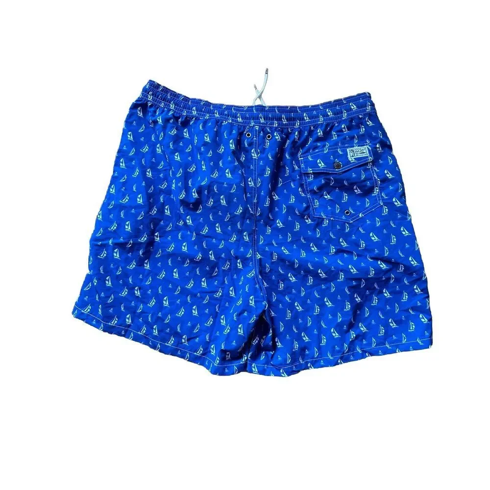 Polo Ralph Lauren Blue Sailboat Swim Trunks Men Board Shorts Size2XLT‎ No Liners